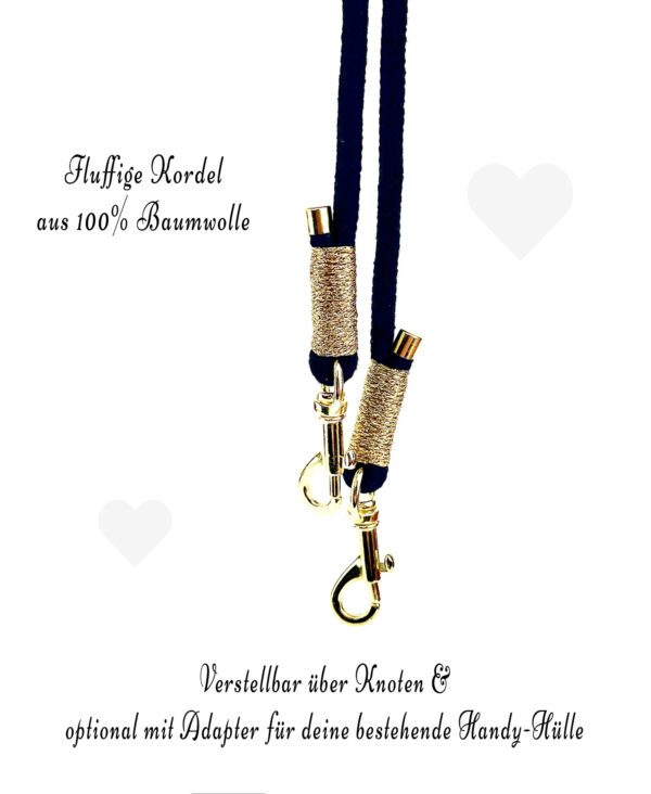 Handykette Kordel in Schwarz Gold mit Endkappen